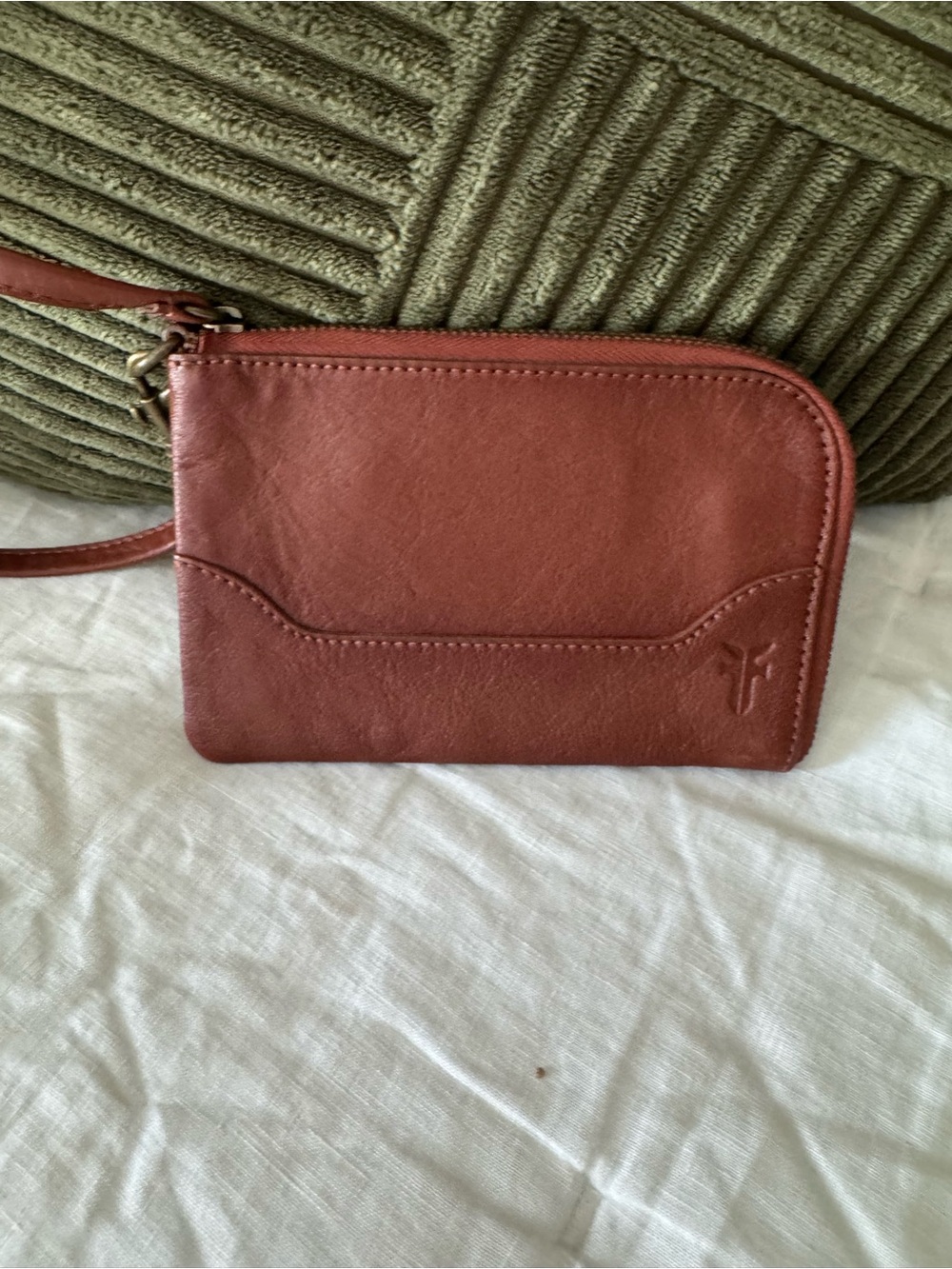 Frye Rust Brown Leather Wristlet Clutch